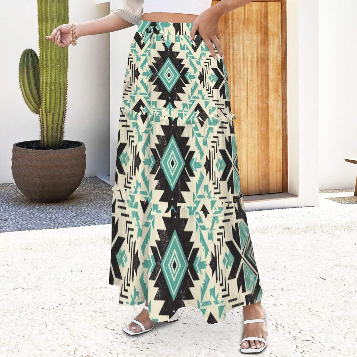 Baha Ranch San Angelo Aztec Tiered Prairie Maxi Skirt - Baha Ranch Western Wear - Flyclothing LLC