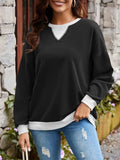 Contrast Round Neck Long Sleeve Sweatshirt - Trendsi - Flyclothing LLC