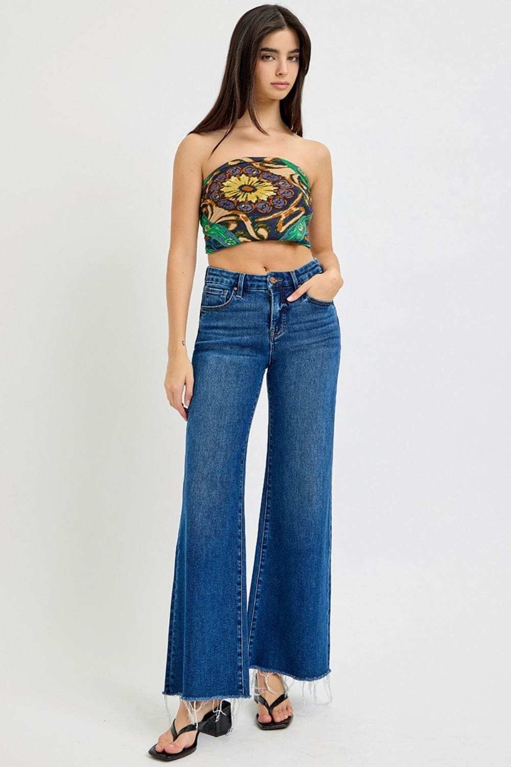 RISEN Tummy Control High Rise Wide Leg Jeans - Trendsi - Flyclothing LLC