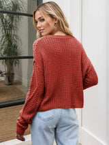 Cable-Knit Round Neck Dropped Shoulder Sweater - Trendsi - Flyclothing LLC