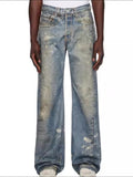 Men's Washed Button Fly Straight Jeans - Trendsi