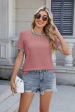 Round Neck Short Sleeve T-Shirt - Trendsi - Flyclothing LLC