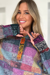 Double Take Full Size Plaid Dropped Shoulder Hoodie - Trendsi