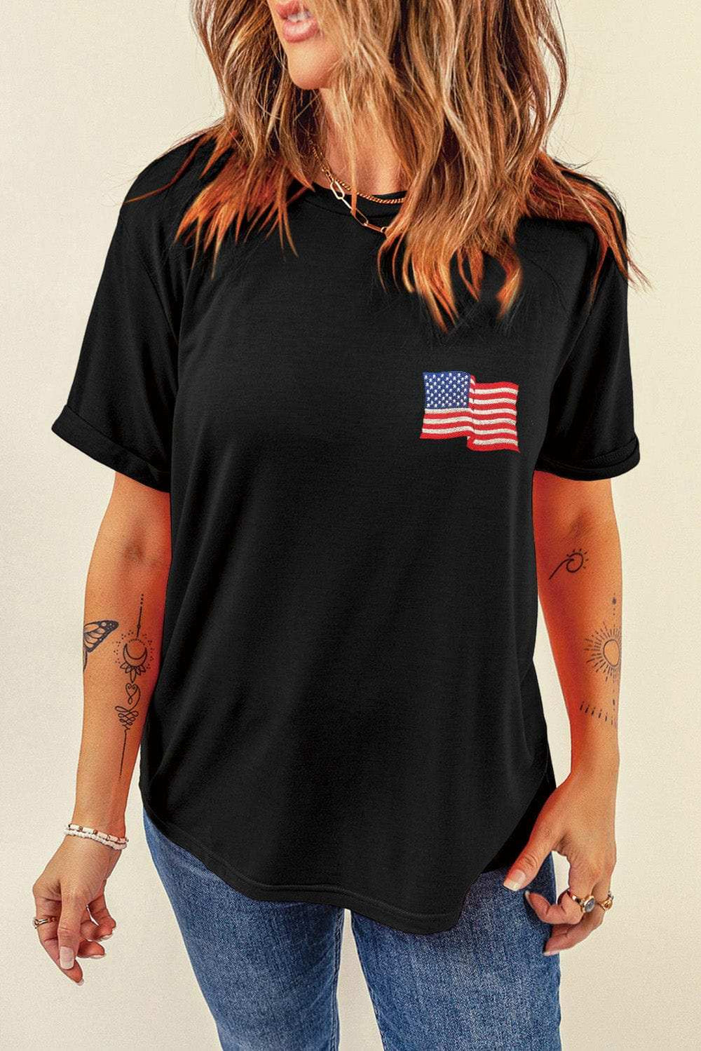 US Flag Round Neck Short Sleeve T-Shirt - Trendsi - Flyclothing LLC