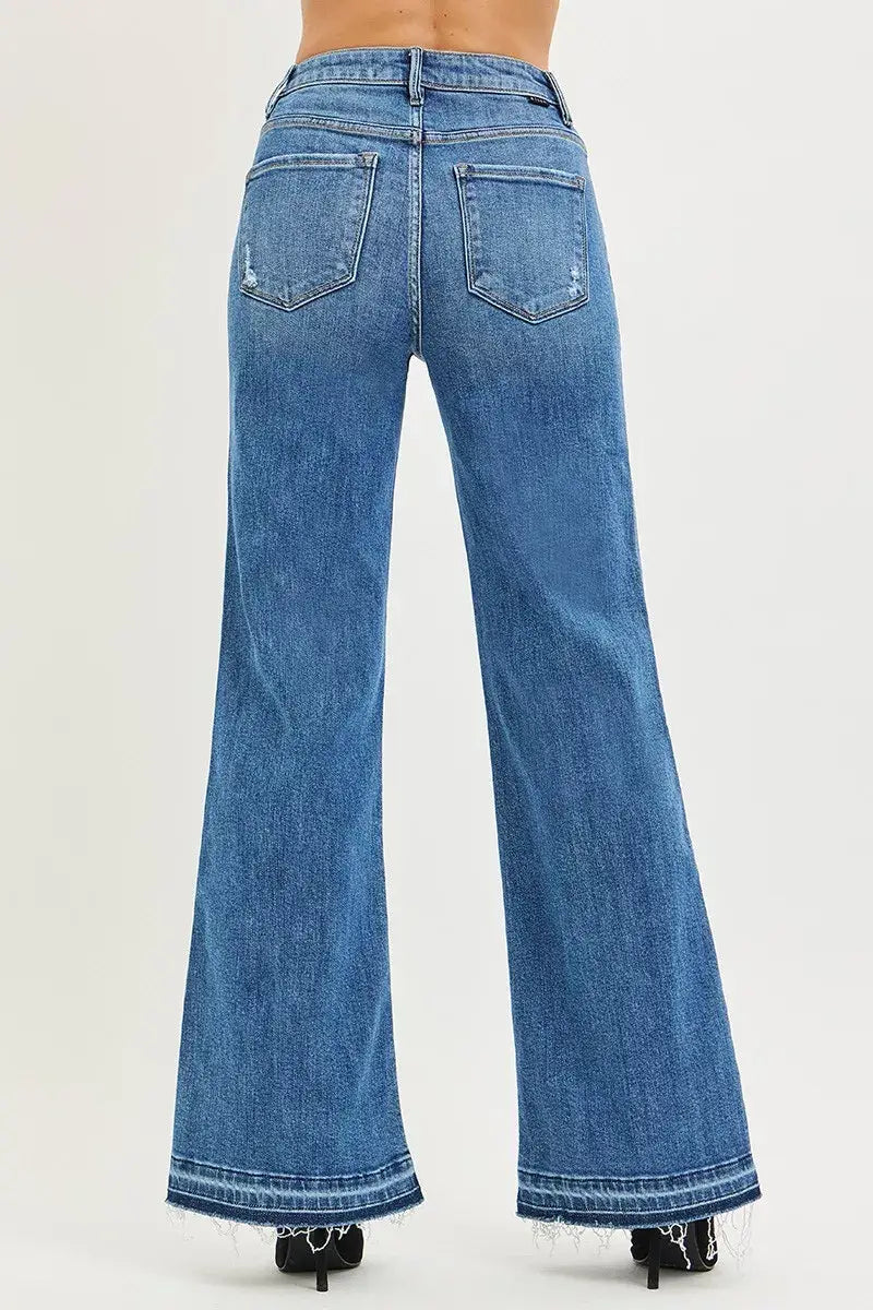 RISEN High Rise Wide Leg Jeans With Released Hem - Trendsi - Flyclothing LLC