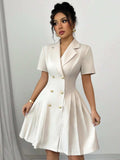 Double-Breasted Short Sleeve Dress - Trendsi - Flyclothing LLC