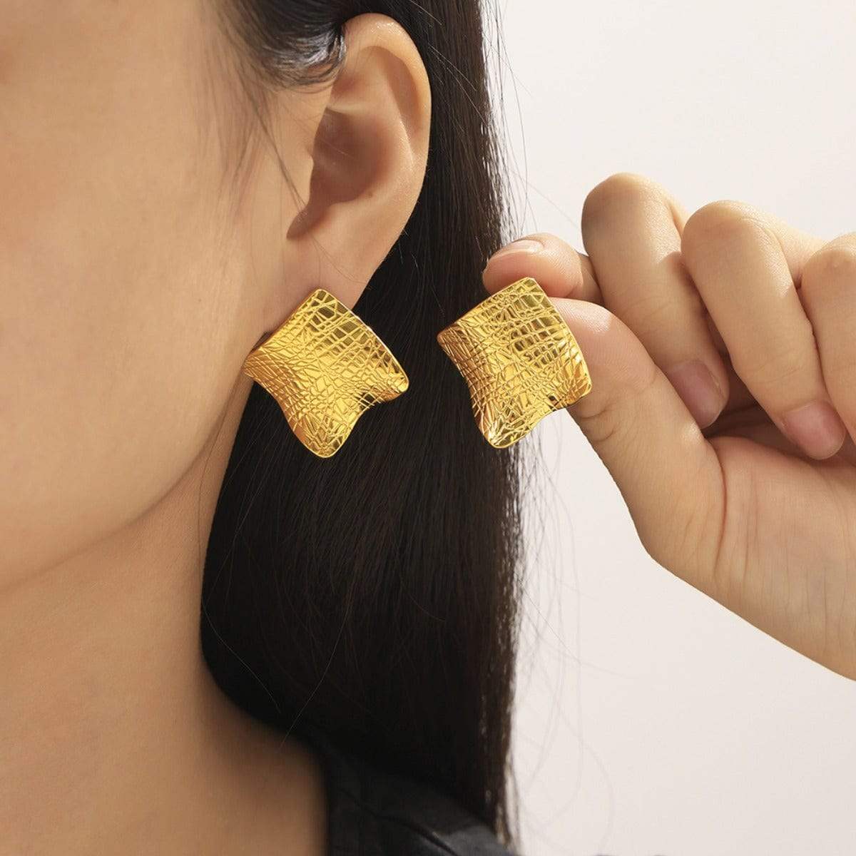 Textured Titanium Steel Stud Earrings - Trendsi - Flyclothing LLC