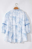 Printed Tie Neck Three-Quarter Sleeve Blouse - Trendsi - Flyclothing LLC