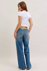 Judy Blue MR Column Straight Jeans with Corduroy Waist - Trendsi - Flyclothing LLC