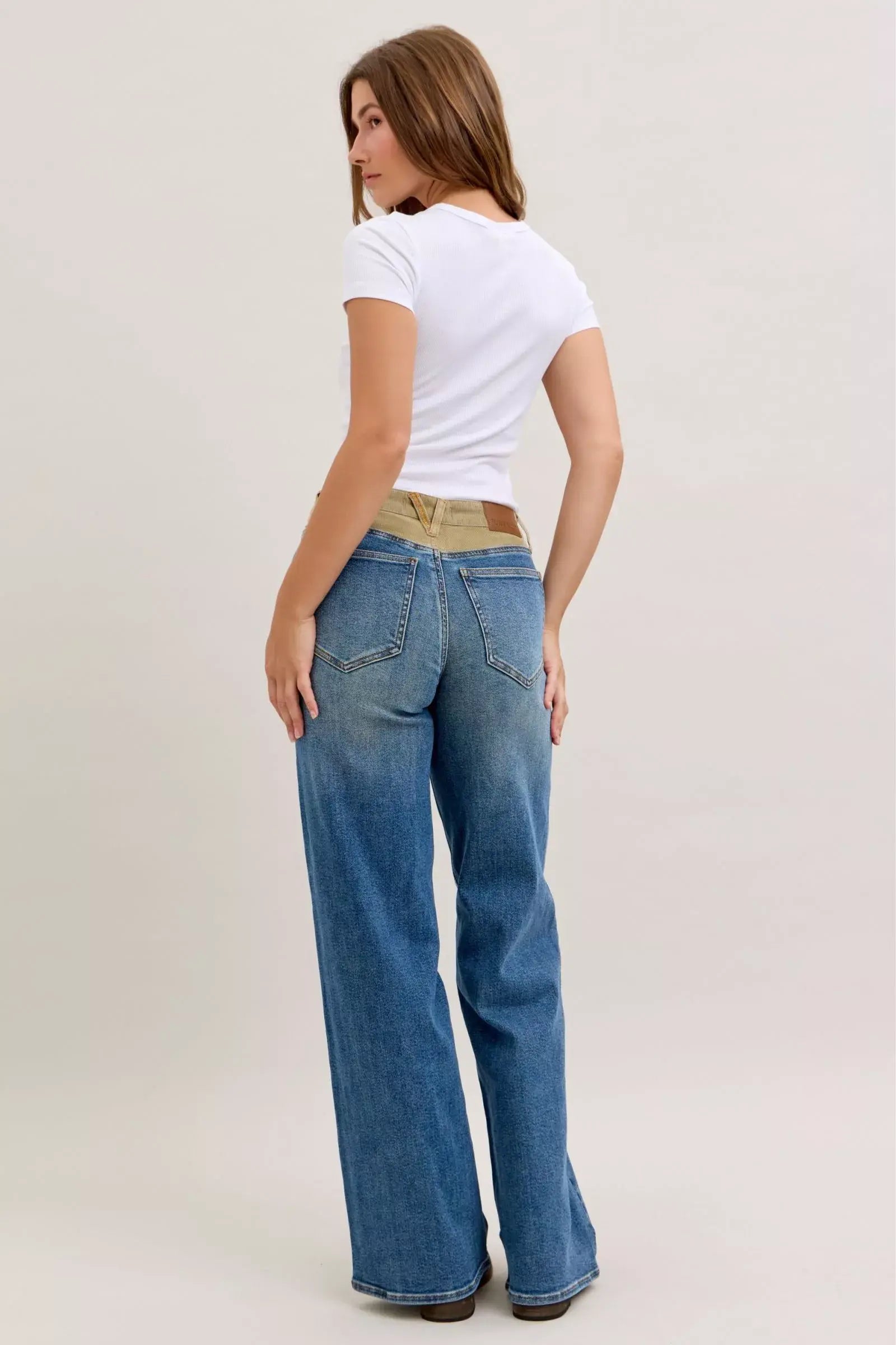 Judy Blue MR Column Straight Jeans with Corduroy Waist - Trendsi - Flyclothing LLC