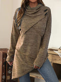 Asymmetrical Hem Cowl Neck Long Sleeve T-Shirt - Trendsi - Flyclothing LLC