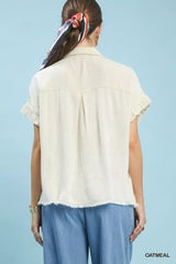 Umgee Washed Linen Blend Smocked Shirt - Trendsi - Flyclothing LLC