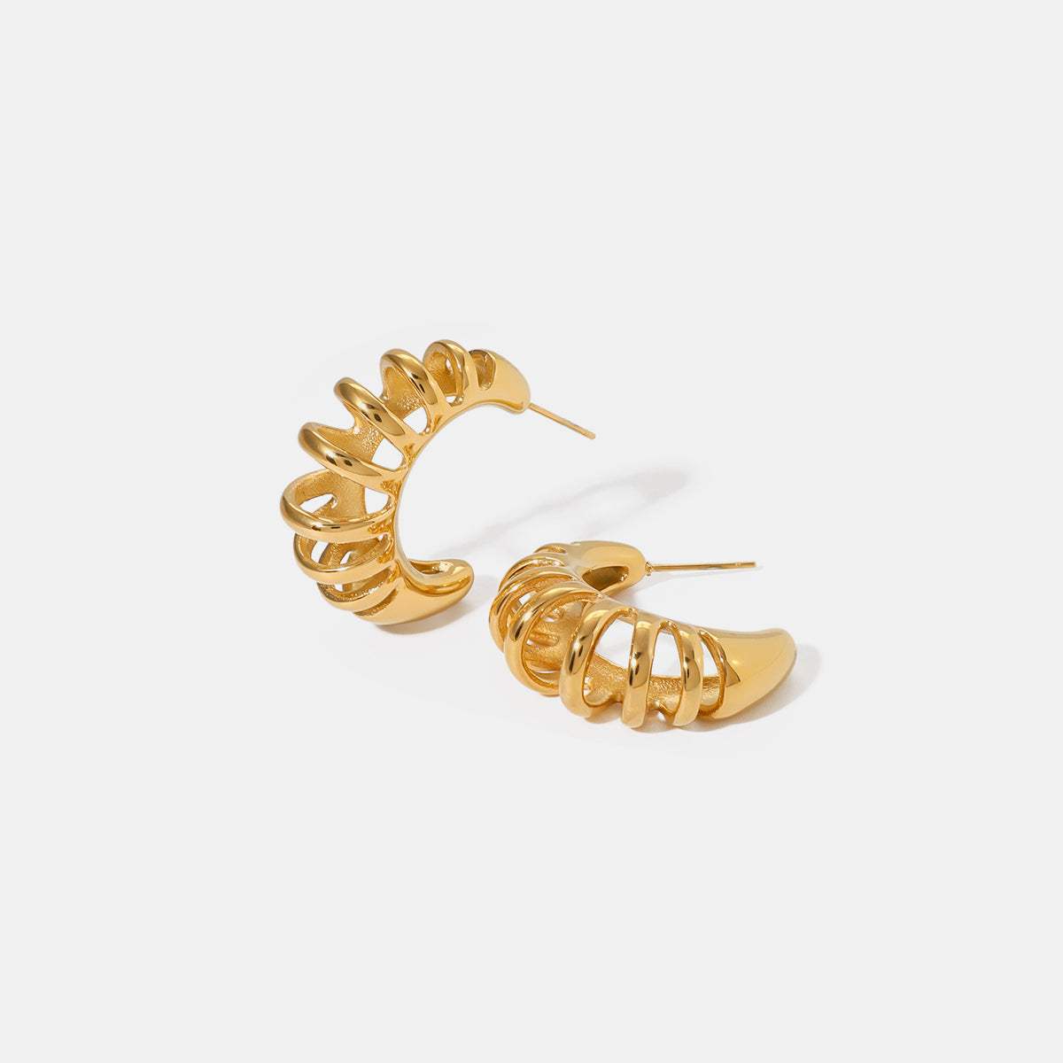 Stainless Steel Cutout C-Hoop Earrings - Trendsi - Flyclothing LLC