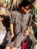 Leopard Short Sleeve Mini Dress - Trendsi - Flyclothing LLC