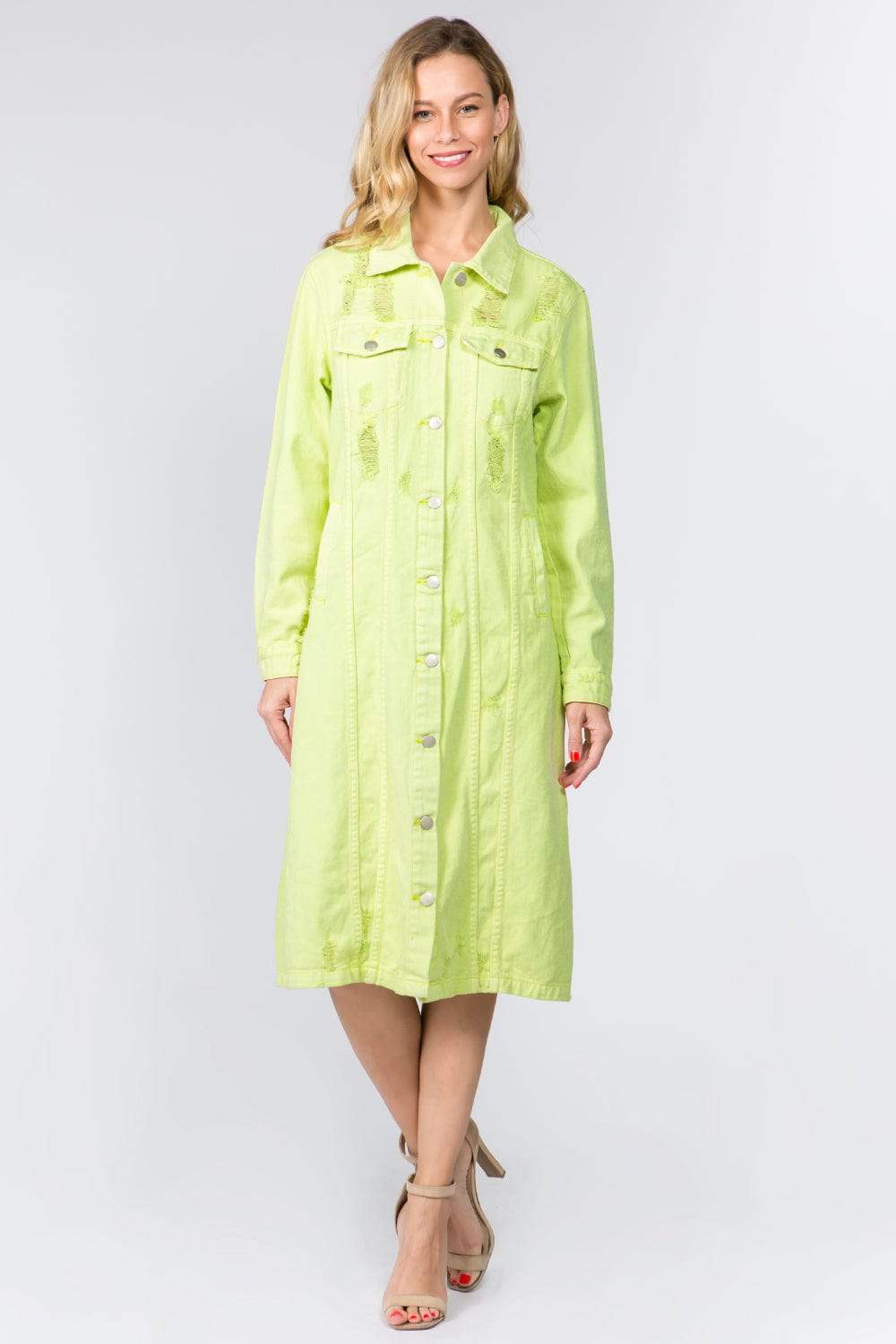 American Bazi Button Up Distressed Denim Dress - Trendsi - Flyclothing LLC