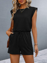 Round Neck Cap Sleeve Romper - Trendsi - Flyclothing LLC