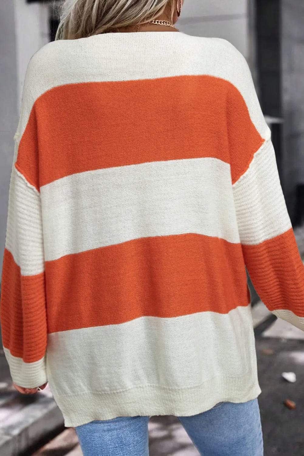 Color Block Dropped Shoulder V-Neck Sweater - Trendsi - Flyclothing LLC