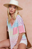 BiBi Rainbow Stripe Printed Triblend Knit Top - Trendsi - Flyclothing LLC