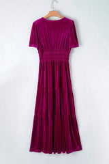 Tiered Notched Short Sleeve Dress with Pockets - Trendsi - Flyclothing LLC
