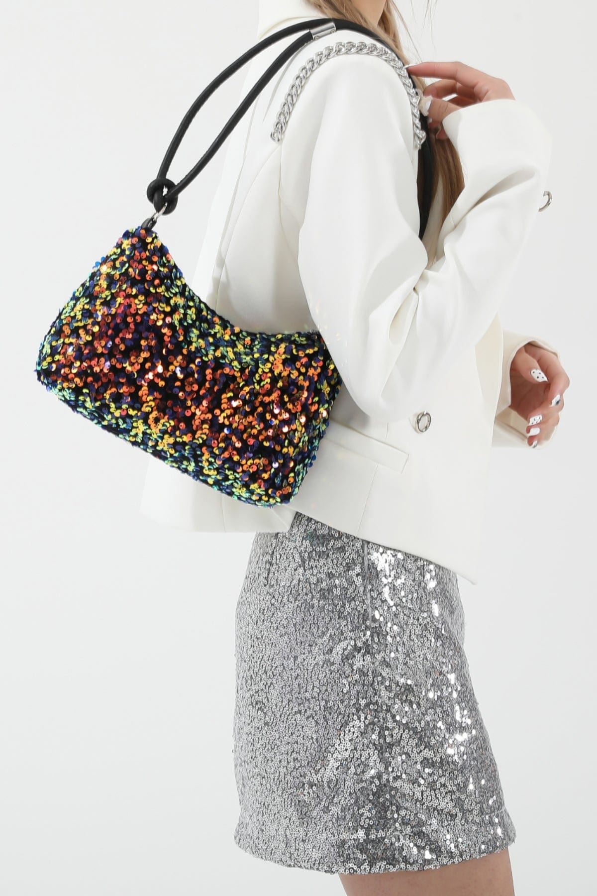 Sequin Double Strap Shoulder Bag - Trendsi
