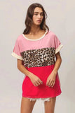 BiBi Leopard Printed Jersey Color Block Roll Up - Trendsi - Flyclothing LLC