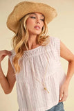 Aemi+Co Ruched Striped Round Neck Sleeveless Top - Trendsi