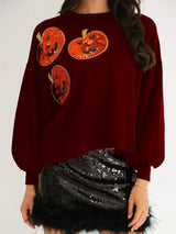 Halloween Pumpkin Round Neck Sweatshirt - Trendsi - Flyclothing LLC