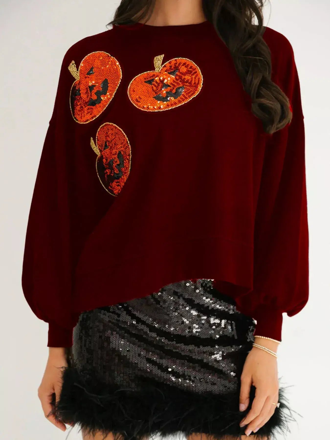 Halloween Pumpkin Round Neck Sweatshirt - Trendsi - Flyclothing LLC