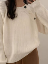 Button-Decorated Round Neck Sweater - Trendsi - Flyclothing LLC