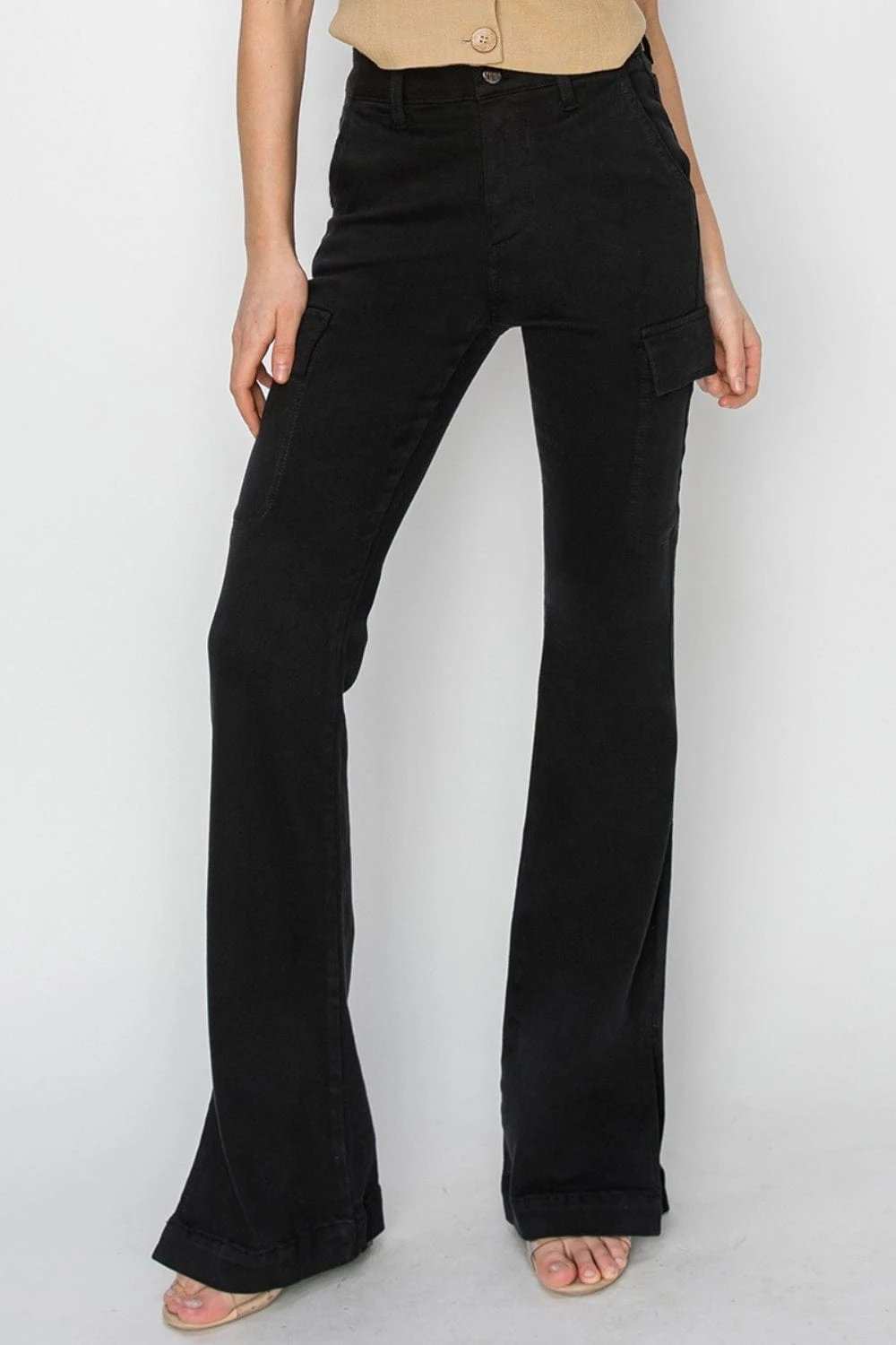 Risen Full Size High Rise Side Slit Cargo Bootcut Jeans - Trendsi - Flyclothing LLC