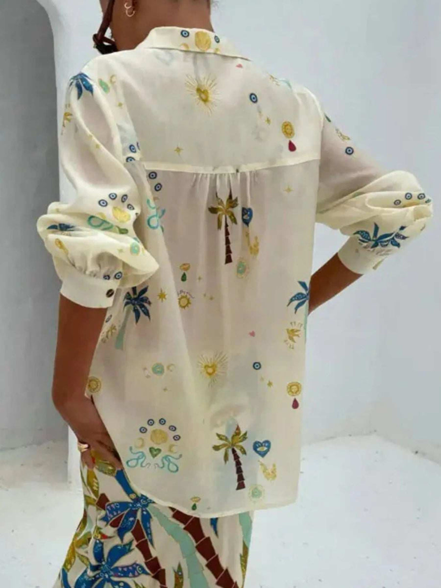 Printed Button Up Shirt and Shorts Set - Trendsi - Flyclothing LLC