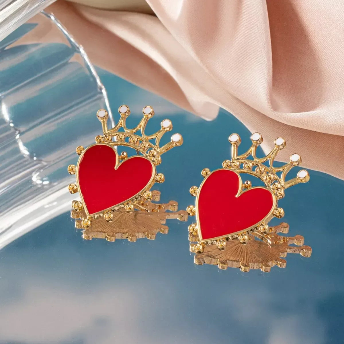Crown Heart Stud Earrings - Trendsi - Flyclothing LLC