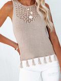 Cutout Tassel Round Neck Tank - Trendsi - Flyclothing LLC