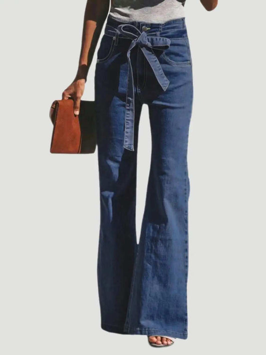 Tied Flare Jeans with Pockets - Trendsi - Flyclothing LLC