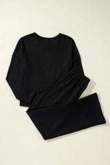 Round Neck Long Sleeve Top and Drawstring Pants Lounge Set - Trendsi - Flyclothing LLC