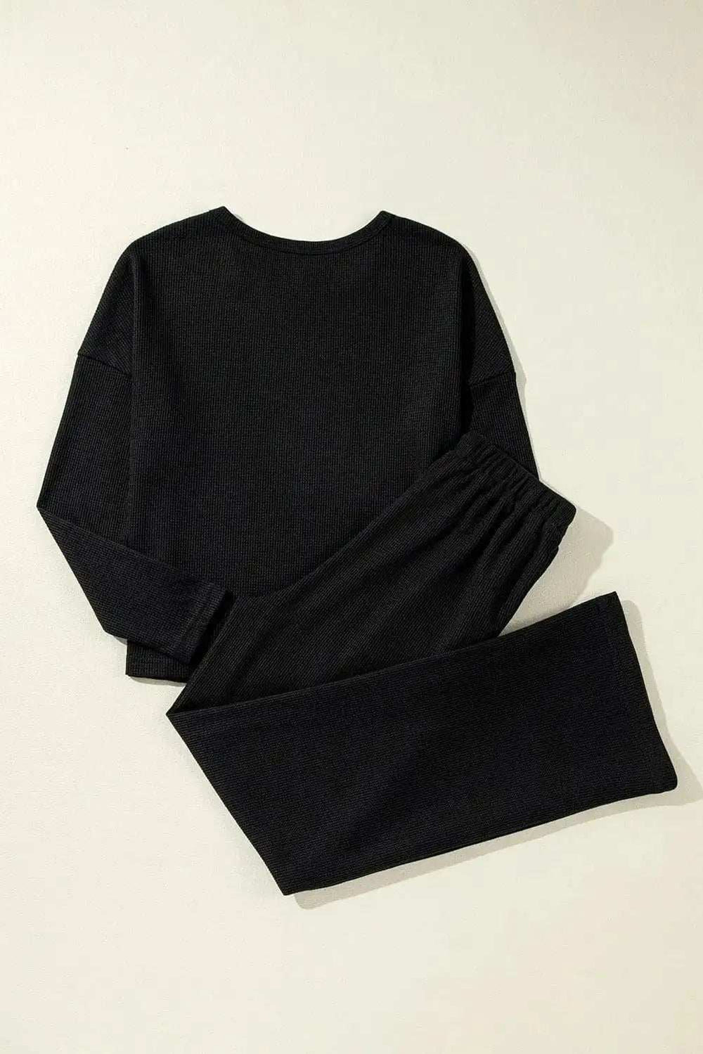 Round Neck Long Sleeve Top and Drawstring Pants Lounge Set - Trendsi - Flyclothing LLC