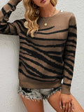 Zebra Print Round Neck Sweater - Trendsi - Flyclothing LLC