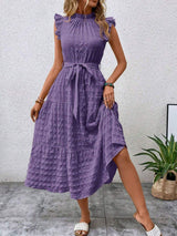 Tied Ruffled Cap Sleeve Midi Dress - Trendsi - Flyclothing LLC