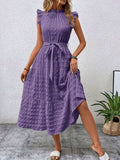Tied Ruffled Cap Sleeve Midi Dress - Trendsi - Flyclothing LLC