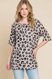 BOMBOM Button Detail Exposed Seam Leopard Half Sleeve Top - Trendsi