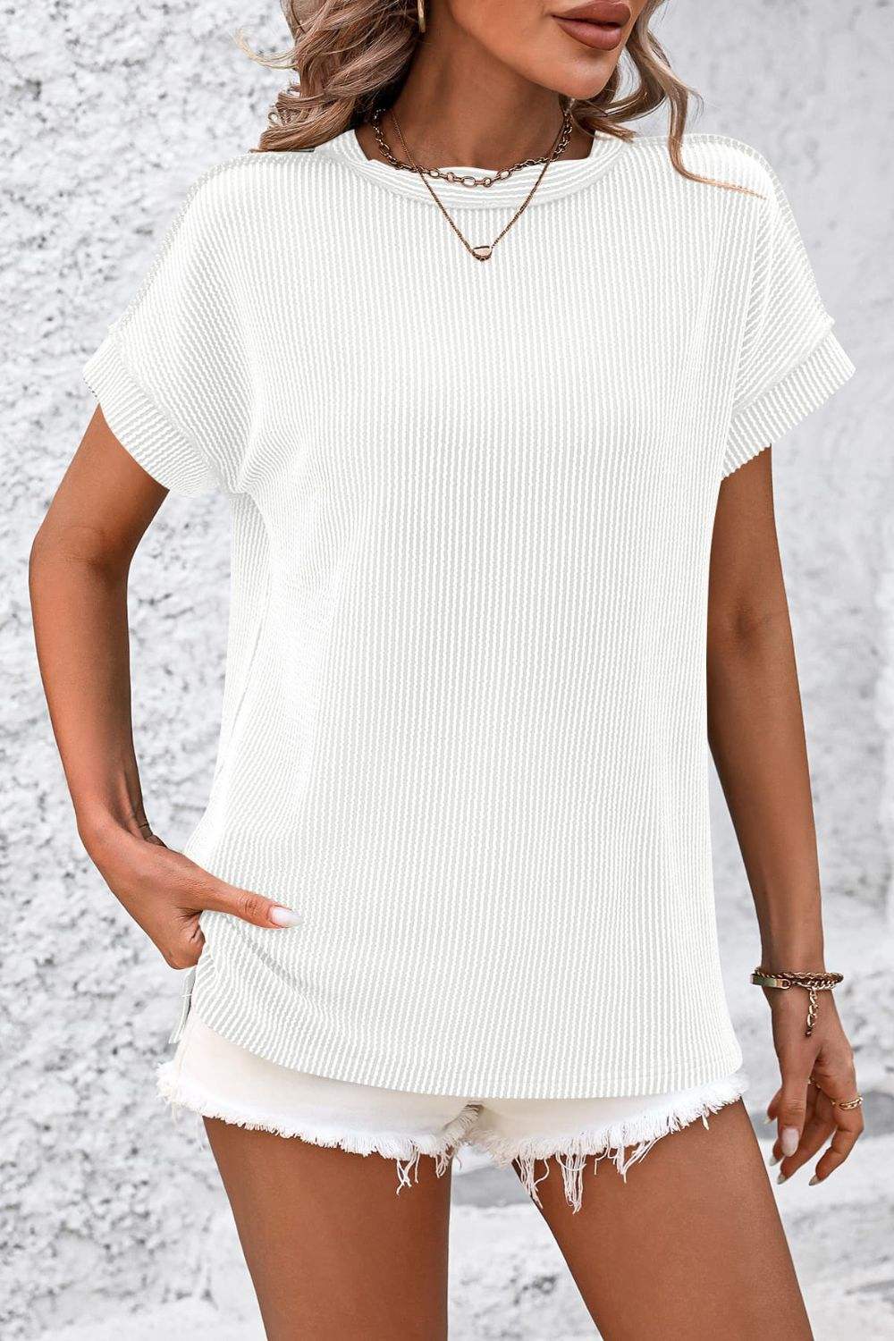 Striped Round Neck Short Sleeve T-Shirt - Trendsi - Flyclothing LLC
