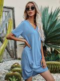 V-Neck Short Sleeve Mini Dress - Trendsi