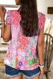 Ruffled Printed Mock Neck Cap Sleeve Blouse - Trendsi - Flyclothing LLC