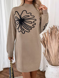 Perfee Flower Mock Neck Long Sleeve Sweater Dress - Trendsi
