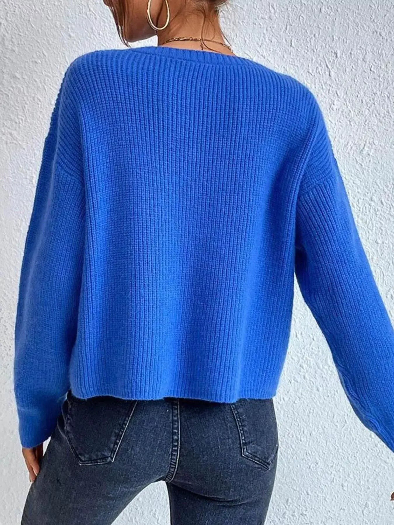 Ribbed Knit Dropped Shoulder Sweater - Trendsi - Flyclothing LLC