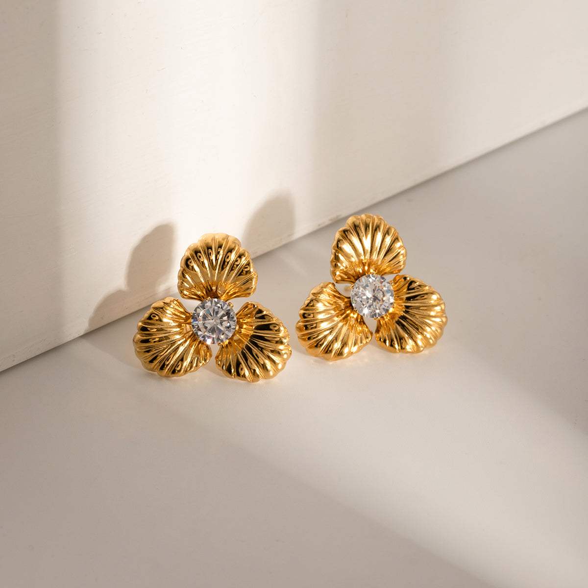 Stainless Steel Zircon Flower Shape Earrings - Trendsi - Flyclothing LLC