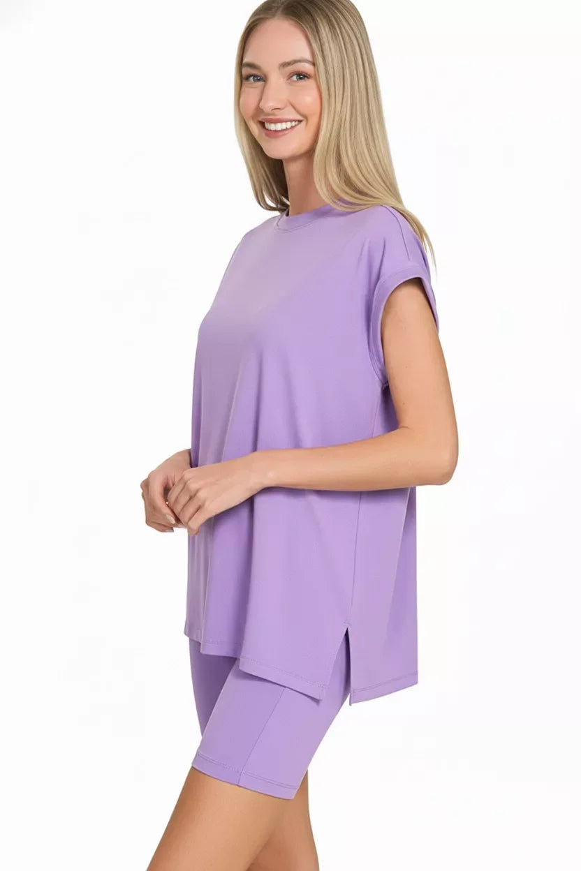 Zenana Brushed Dty Microfiber Top & Biker Shorts - Trendsi - Flyclothing LLC