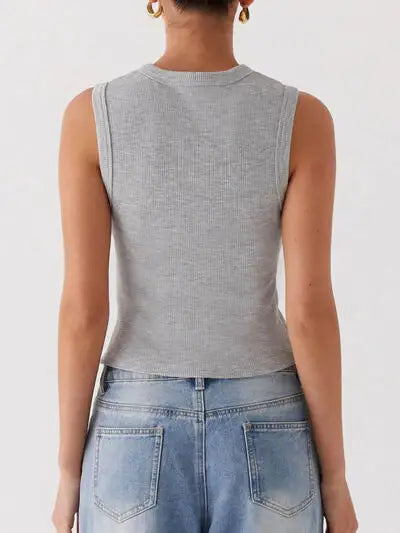 Lovelet Button Up Round Neck Tank - Trendsi - Flyclothing LLC