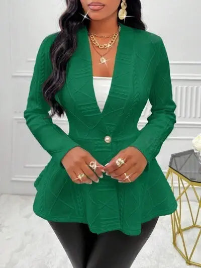 One Button Textured Peplum Cardigan - Trendsi - Flyclothing LLC