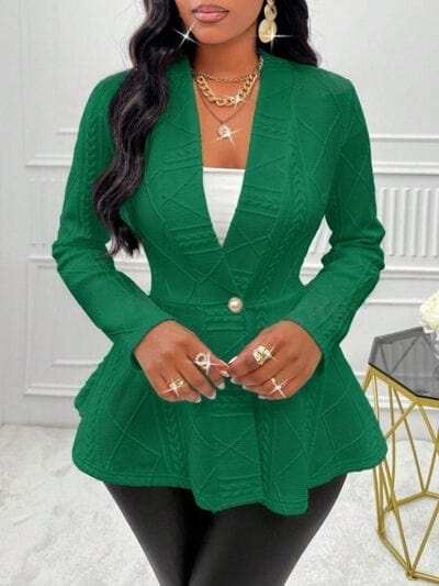 One Button Textured Peplum Cardigan - Trendsi - Flyclothing LLC